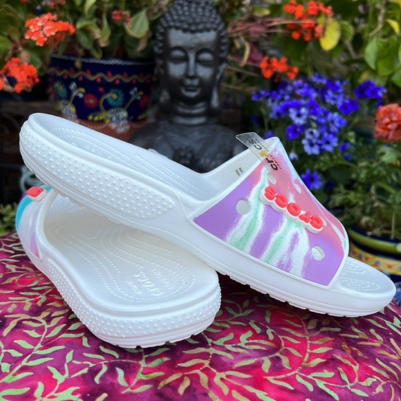 New Crocs Colorful Tie Dye Slide Sandals - Picture 12 of 16